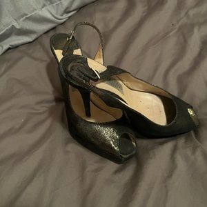 Gold and Black Sparkle Jimmy Choo platforms